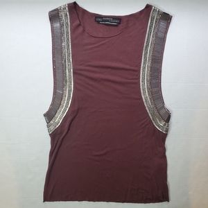 All Saints Burgundy Tank Top with Silver Accents